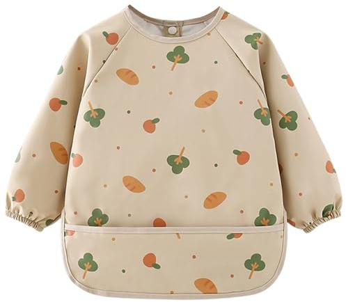 Amexo Bavoirs Bébé avec Manches Longues, Étanche Bavette de Sevrage avec BLW & Poches Facile à Nettoyer et Lavable en Machine, Imperméable Bib Bébé en PU pour Bébés Infants 6 à 36 Mois