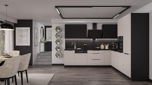 Winkelküche Arona + Siena 280x270 Küchenzeile Eckküche Küche Kaschmir + Schwarz