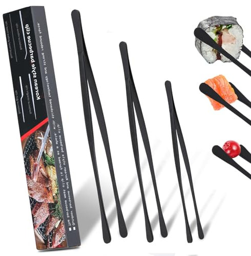 Set di 3 pinze da cucina in acciaio inox – Punta dentata precisa – lunghezze 30 cm, 25 cm e 20 cm – in acciaio inox – ideali per la cucina, la griglia e la presentazione dei cibi (nero)