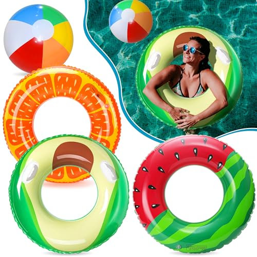 Edmirfun Anello di nuoto Gonfiabile, Galleggiante,Anello per il Nuoto Estivo, Ciambella Salvagente Gonfiabile, con Palloni da Spiaggia - per Adulti Bambini Spiaggia Nuoto Piscina Festa da Bagno
