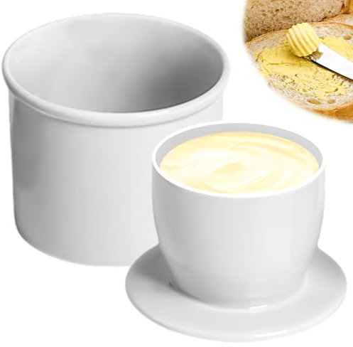 GBKDQQ Beurrier Français: Pot À Beurre En Céramique Avec Couvercle, Pratique Pour Conserver Le Beurre Frais Et Tartinable, Idéal Pour La Cuisine (Blanc, 11,5x10,5x10,5cm)