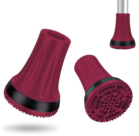 supregear Tacos de Goma de Muleta 18 mm 19 mm (x2 uds), Conteras de Bastón Antideslizante de Goma de Alta Resistencia para Todo Terreno Agarre Extremo Pies Gorra para Muletas y Bastones, Rojo