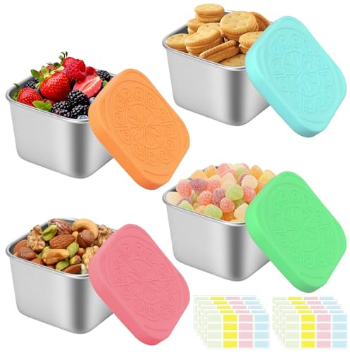 MOSTFUN 4 Pack 6oz Stainless Steel Small Food Containers with Silicone Lids