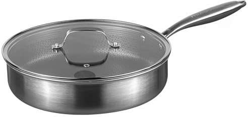 Prochef Sauté Pan with Non-Stick Coating, 28 cm, Stainless Steel, HexGuard Technology, Tri-Ply Construction, Compatible with All Hobs, Dishwasher Safe, Oven Safe to 230°C, Silver