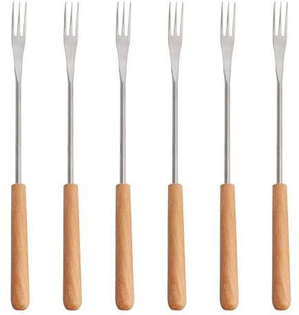 HOODANCOS Lot De 6 Fourchettes À Fondue En Acier Inoxydable Avec Manche En Bois Ustensiles De Cuisine Pour Fruits Desserts Barbecue Pique- Et Camping