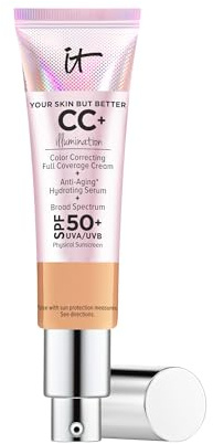 IT Cosmetics CC+ Cream Illumination (Neutral Tan) - Radiant Full Coverage Foundation With SPF 50+, Color Corrector & Hydrating Anti-Aging Serum, Hydrolyzed Collagen + Peptides - 1.08 fl oz