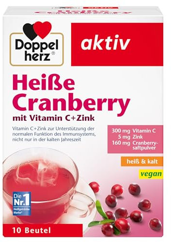 Doppelherz Heiße Cranberry - Vitamin C und Zink zur Unterstützung der normalen Funktion des Immunsystems - heiß und kalt - vegan - 10 Beutel