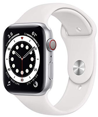 Apple Watch Series 6 (GPS + Cellulaire, 44MM) Boîtier en Aluminium Argent avec Bracelet Sport Blanc (Reconditionné)