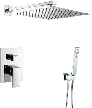 VALAZ Douche Encastrable | Mitigeur Douche 2 voies, Pulvérisateur Effet Pluie | Installation Murale Facile et Rapide | Inoxydable, Pulvérisateur 25 cm, Chromé Série Tajo