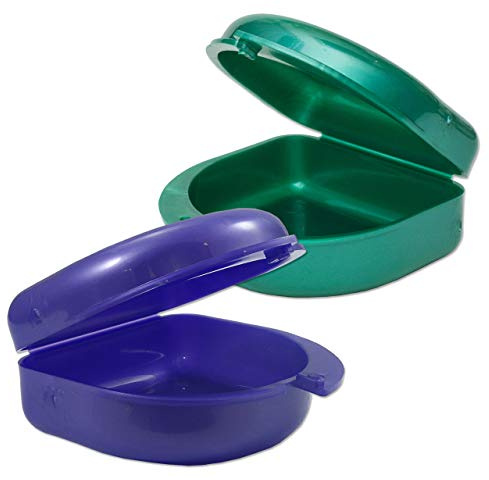 2 x Étui pour protège-dents - Boîte pour protège-dents pour appareils orthodontiques, appareils dentaires de sport, prothèses dentaires et plus (violet et vert)