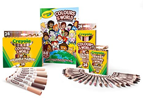 CRAYOLA Colours of The World - Kit de 24 lápices de cera, 24 rotuladores, 24 lápices multiculturales y 1 álbum