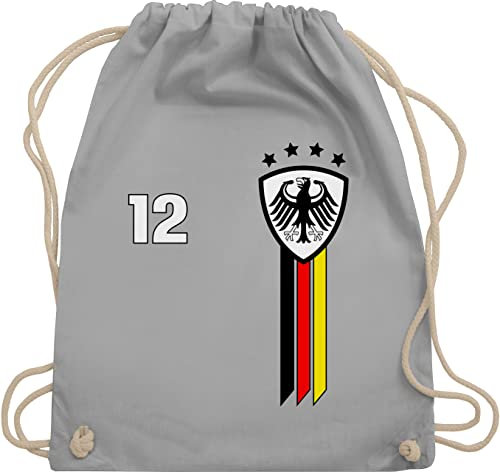 Turnbeutel Rucksack - Fußball EM WM - Taschen - 12. Mann Deutschland Emblem - Unisize - Hellgrau - fanartikel 2024 tasche europameisterschaft fussball 2022 deutsche turnsackl fußball-em fu ball