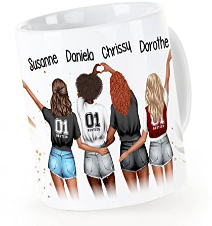 4SpecialMe® Tasse Beste Freundinnen 4 personalisiert Geschenk Freundschaft Frauen BFF Best Friends weiß Keramik-Tasse