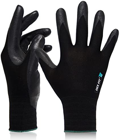 DEX FIT Gants de travail en nitrile FN331 Prime; Confort 3D; Revêtement en mousse de nitrile résistant; Excellente adhérence; Capacité tactile; Noir L (9) 1 Paire