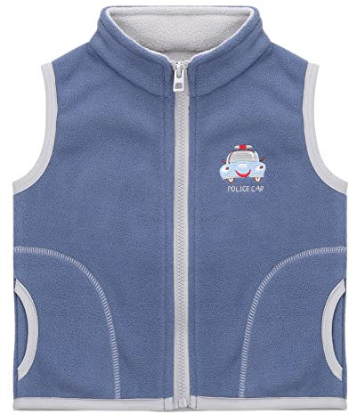 Camilife Kinder Jungen Mädchen Polar Fleece Weste Stehkragen Reißverschluss Fleeceweste Kinderweste Ärmellose Kinderjacke Süß Lieblich Cartoon Kleinwagen Pattern Dunkelblau Herstellergr. 110