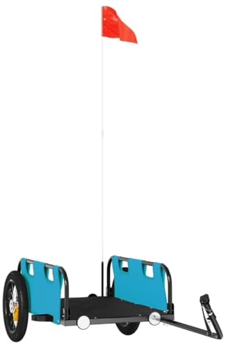 vidaXL Fahrradanhänger, Anhänger für Fahrrad, Lastenanhänger mit Reflektoren Flagge, Transportanhänger Radanhänger, Blau Oxford-Gewebe Eisen