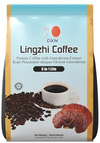 ALIBOOSTER DXN Coffee 3 in 1 LIGHT SENZA ZUCCHERO - Caffè Original - Preparazione rapida e semplice - Ganoderma - 20 bustine x 21 grammi