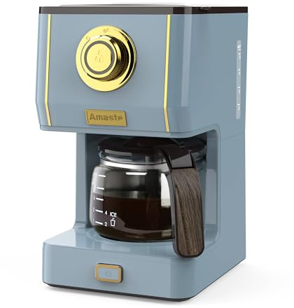 Amaste Coffee Maker, 5 Cup Coffee Pot with Three Brewing Modes, Retro Coffee Maker with Glass Carafe & Reusable Coffee Filter, Drip Coffee Maker Ideal for Home or Office, Warming Plate, Ash Blue