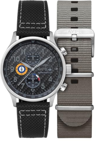 AVI-8 Hawker Hurricane Montre chronographe classique avec bracelet en cuir pour homme 43,5 mm AV-4011
