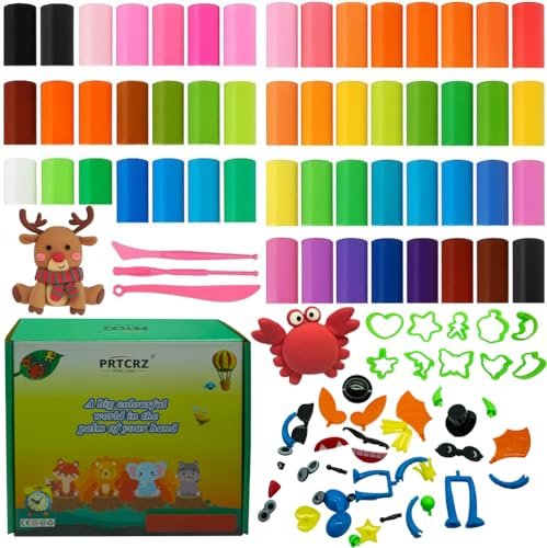 50 färger lufttorkande modellera i box – Ultra Light självhärdande Magic Clay för barn – Giftfri färgad pyssellera & Play Dough – DIY lera med skulpteringsverktyg, formar, tillbehör & manual
