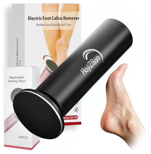 HayZBao Electric Foot Callus Remover - Electric Callus Remover for Feet,Foot Scrubber with 60 Pcs Sandpaper Discs,Professional Pedicure Tool for Dead Skin - Black