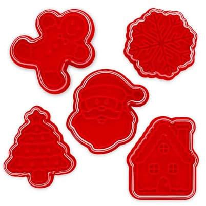 Legami - Formine per Biscotti Natalizi, Cookie Cutters, Set di 5 Forme Diverse con Timbro, Adatte anche ai Bambini