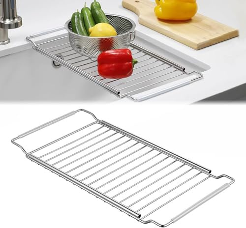 Pasdrucn Passoire Extensible Pour Évier (40-65 Cm), Grille D'Égouttage Pour Vaisselle, Passoire à Fruits, Passoire De Cuisine, Passoire En Métal Pour Évier, Passoire Pour Évier De Cuisine (L)