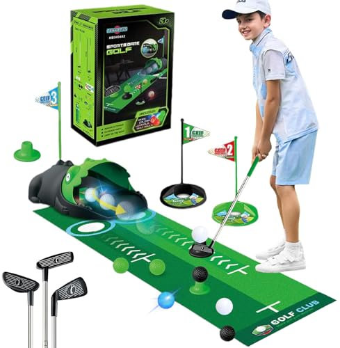 bechoanigel Minigolf Set Spielzeug für Kinder, 18PCS Indoor Outdoor Minigolf für Zuhause, Minigolf Set mit 3 Bunten Golfschläger, 8 Bälle, Geschenke für Kindergolffans, Putting Matte Spielzeug(18PCS)