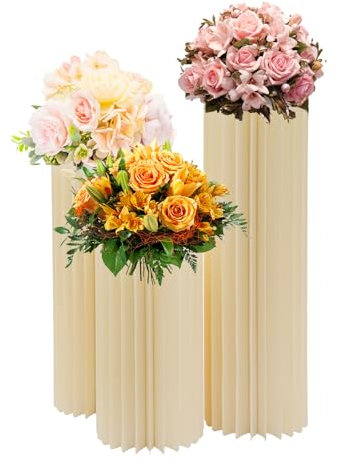 3 colonne di fiori per matrimonio, in cartone, per feste, giardino, colonna decorativa, pieghevole, rotondo, per piedistallo cilindrico, fidanzamento, compleanno, decorazione da tavolo, baby shower,