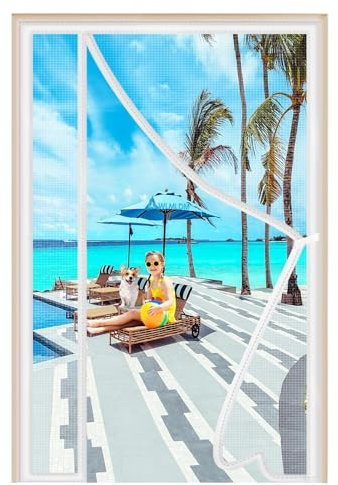 Mosquitera Magnética para Puertas Blanco 95x220cm Cortina Mosquiteras Magnética de Malla Anti-insectos Tela Mosquiteras de Ventanas para Todas Puertas y Ventanas