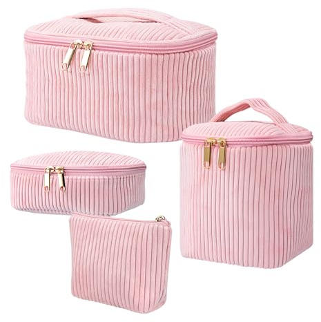 4er Set Kosmetiktasche Kulturtasche Damen, Kulturbeutel Make Up Tasche, Tragbare Schminktasche Makeup Bag Cosmetic Bag Waschtasche Groß für Frauen Mädchen Alltag und Reisen (Rosa)
