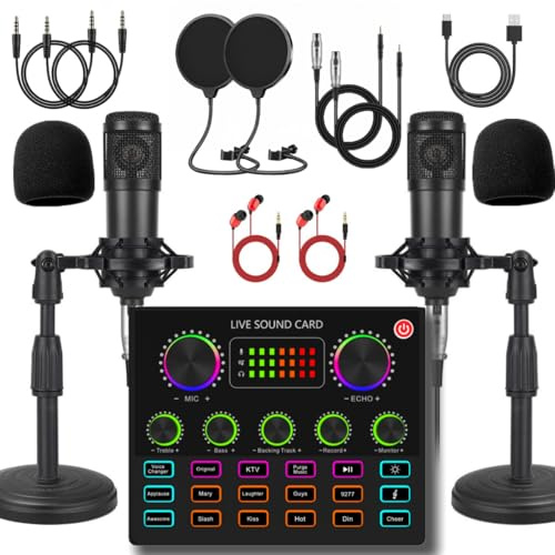 V8max Podcast Equipment Bundle for 2, Voice Changer with BM-800 Podcast Microphone Bundle - Condenser Microphone Perfect for Podcasting, Recording, Singing, Streaming and Gaming