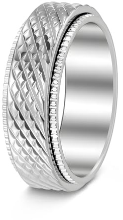 Mens Fidget Rings Spinner Anxiety Ring for Men Stress Ring Glossy Silver 10