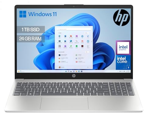 HP 15-fd0406ns - Ordenador portátil de 15.6 FHD (Intel Core 7 150U, 24GB RAM, 1TB SSD, Intel Graphics, Windows 11) Silver - Teclado QWERTY Español