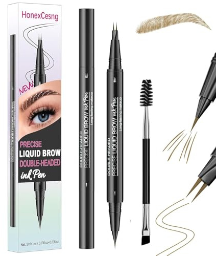 HonexCesng Crayon Sourcil Waterproof, Stençon Sourcils Microblading 4D | Kit 2-en-1 Stylo Encre 24H | Effet Faux Brow Cheveux par Cheveux | Maquillage Sourcils Longue Tenue pour Femme
