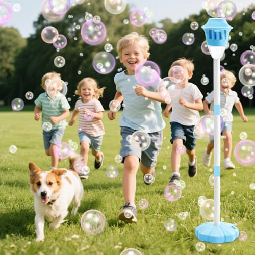 KUWUNG Macchina bolle di sapone automatica, Ricaricabile macchina sparabolle con luci e musica, 118cm bubble machine altezza regolabile, per bambini, giardino, compleanno, matrimonio, festa