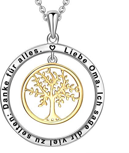 LOVORDS Damen Halskette Gravur 925 Sterling Silber Kreis Lebensbaum Kette Anhänger Geschenk für Oma