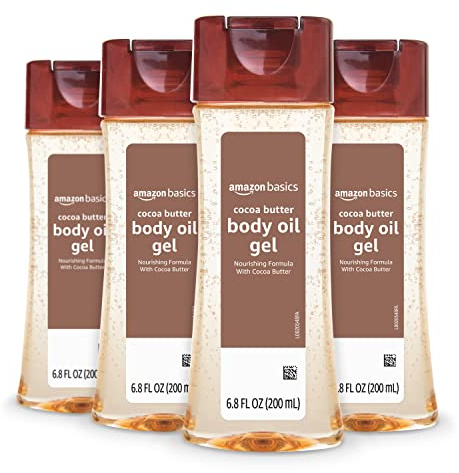 Amazon Basics Body Oil Gel with Cocoa Butter for Very Dry Skin, 6.8 Fl Oz, 4-Pack (Previously Solimo)