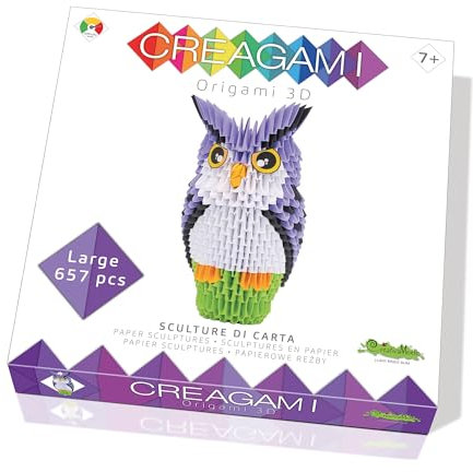 Creagami 3178732 Origami 3D, Papierskulptur Eule, Bastelset für Erwachsene und Kinder ab 7 Jahren, 657 Teile