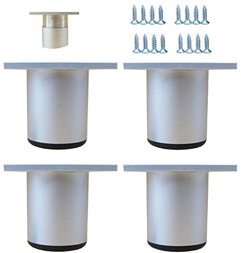 Lot de 4 pieds de meubles de cuisine en Aluminium - Réglables - Ronds - pied de support pour canapé de meuble capacité de charge 100 kg-5cm-Blanc