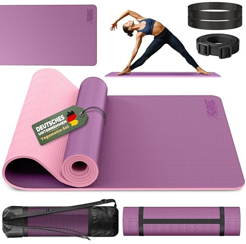 RE:SPORT Tappetino da Yoga, Pilates Imbotitto e Antiscivolo | Tappeto Palestra Fitness e Ginnastica | con Cinturino | 183 x 61 cm x 0,6 cm