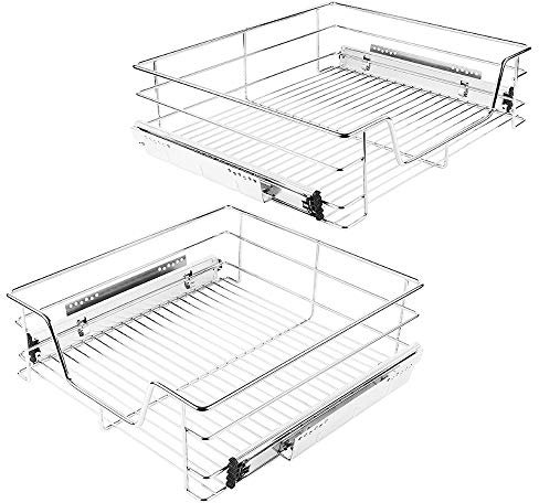 Supfine 2 x Teleskopschublade Teleskop Schublade 56cm für die Küchenunterschränke, 2 Einbauschublade mit Schienen, Schrankauszug Verchromt Küchenschrank Organizer (56 cm)