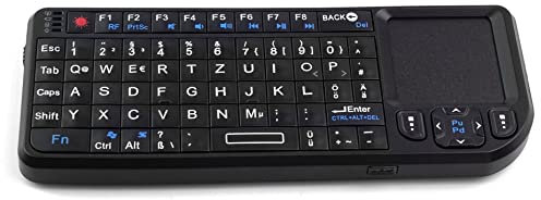 BerryBase Mini Funktastatur mit Touchpad & Beleuchtung, kabellose Mini Tastatur mit DE Layout (QWERTZ), wiederaufladbare 2 in 1 USB Laptop Tastatur kabellos für PC/Computer/Smart TV
