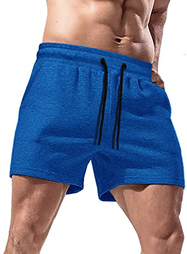Lehmanlin Short Sport Court Homme,Short Rnning Homme,Entraînement Physique Coton 12,7CM Entrejambe(bleu-2XL)