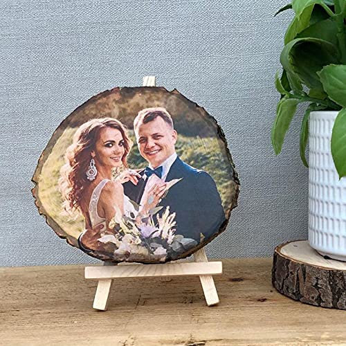 KEYE Personalisiertes Foto Holzscheiben, Runde Naturholz mit eigenem Foto Bedrucken, Holzscheibe Gravur, Tolles Geschenk zum Jubiläum Geburtstag Jahrestag Hochzeit Dekoration 15cm