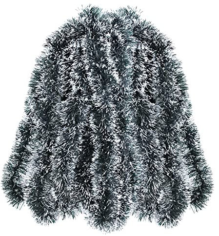 32.8 Feet Dark Green/White Tinsel Christmas Decorations, Chunky Metallic Shiny Garland Christmas Tree Hanging Decorations for Xmas Holiday Indoor Outdoor Party Decor