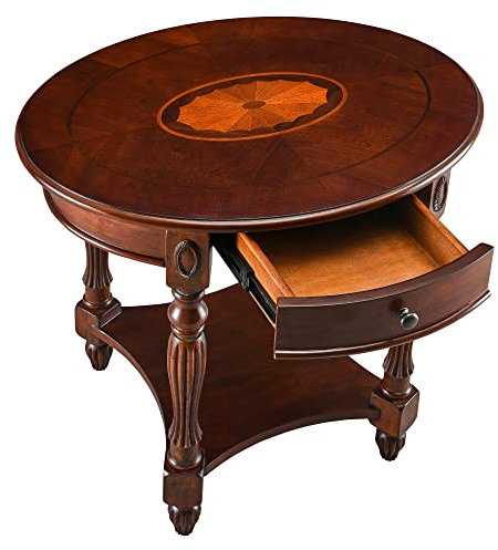 MODERION Solid Wood End Table with Drawer, Oval Sofa Side Table, Storage Shelf, Living Room Corner Table, Nightstand, 24”H Cherry Walnut CJZ1533WD-DR