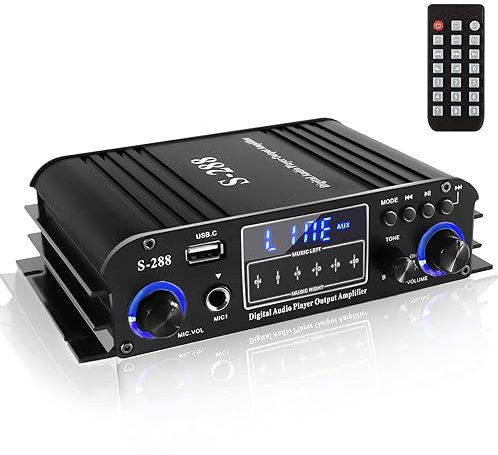 Romicta Amplificateur Stéréo Bluetooth 5.0 à 4 Canaux – 4x50W Hi-FI, 1200W Max – ampli Récepteur Audio Classe D avec USB/SD/FM pour Home Cinéma & Karaoké – Télécommande et Adaptateur Inclus