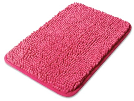 Yeaban Small Bathroom Rugs 12x18 – Thick Chenille Bath Mats | Absorbent and Washable Bath Rug Non-Slip, Plush and Soft Rugs for Bathroom, Shower, Sink(Hot Pink)