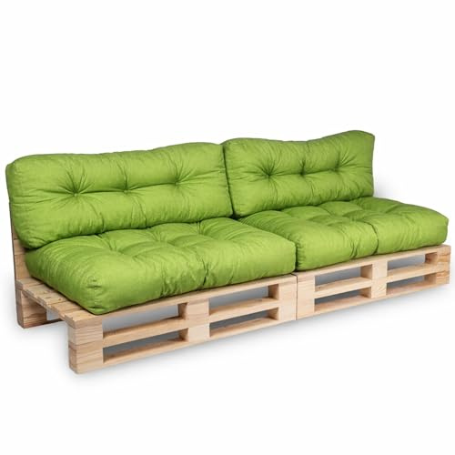 bananair - Cuscini per Pallet - Tessuto Idrorepellente e Anti-UV - Confortevole, Imbottito in Schiuma - Cuscini per Divano Esterno Giardino (2 Sedili 120x80 cm + 2 Schienali 120x40 cm, Verde)